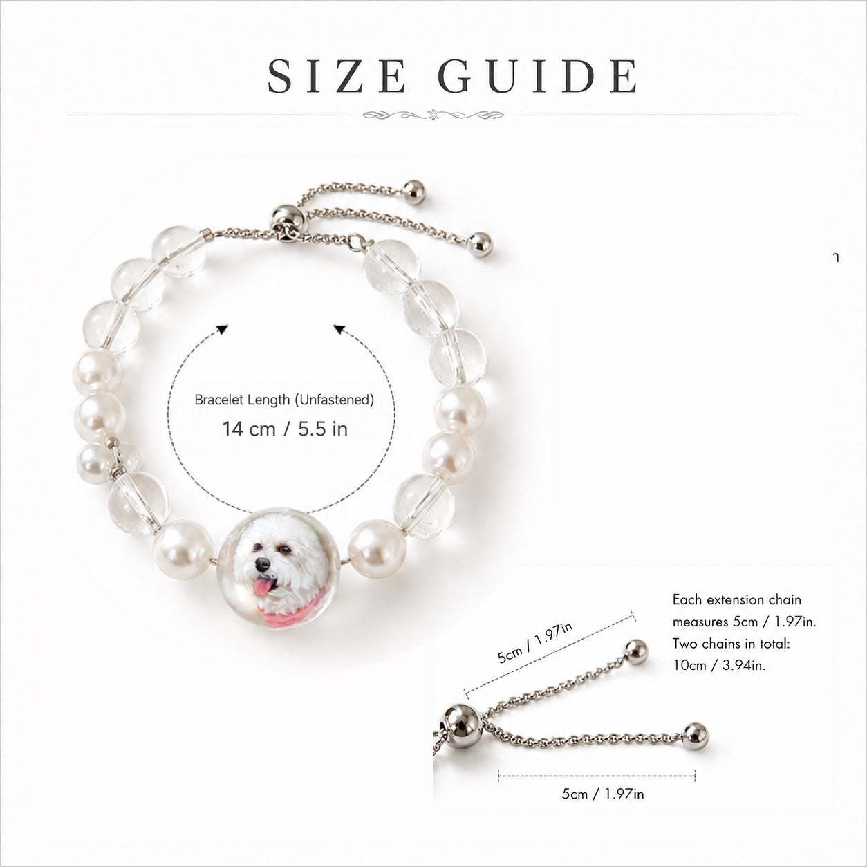Custom Pet Portrait Pearl & Crystal Bracelet | Hand-Painted Keepsake Jewelry