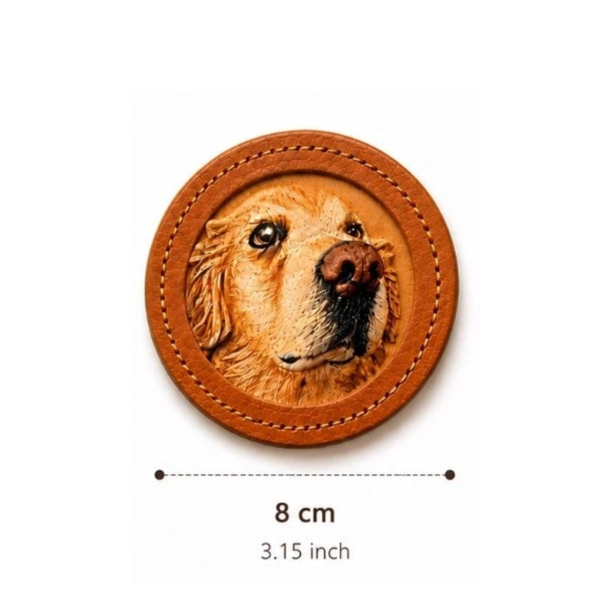 Custom handmade leather pet portrait keychain, 8cm round embossed dog portrait on vegetable-tanned leather – Dogwhoo