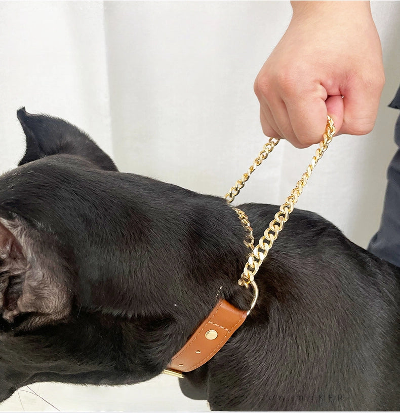 Odor-Resistant Dual-Chain Leather Collar | New 2025 Waterproof Design for Style-Conscious Pet Owners