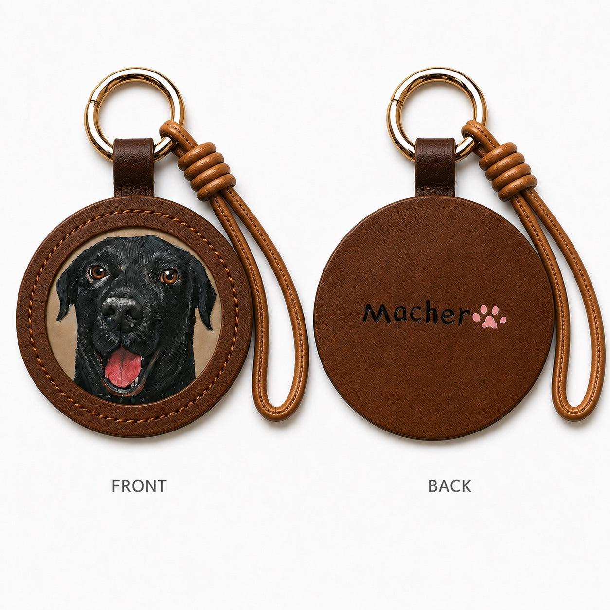 Custom Leather Pet Portrait Keychain – Personalized Handmade Memorial Gift for Pet Lovers