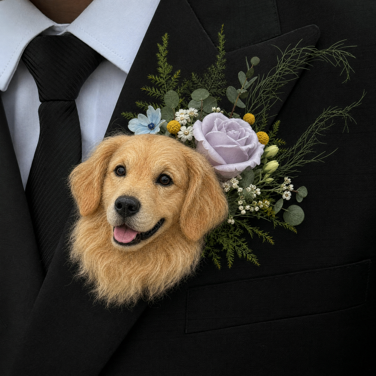 Custom Needle-Felted Pet Portrait Brooch | Handmade Wool Felt | Wedding & Memorial Keepsake