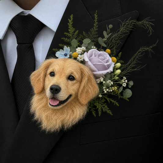 Custom Needle-Felted Pet Portrait Brooch | Handmade Wool Felt | Wedding & Memorial Keepsake