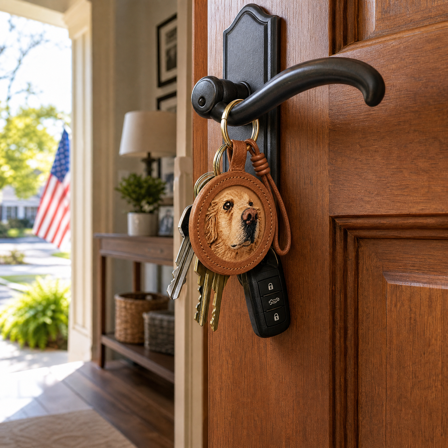 Custom Leather Pet Portrait Keychain – Personalized Handmade Memorial Gift for Pet Lovers