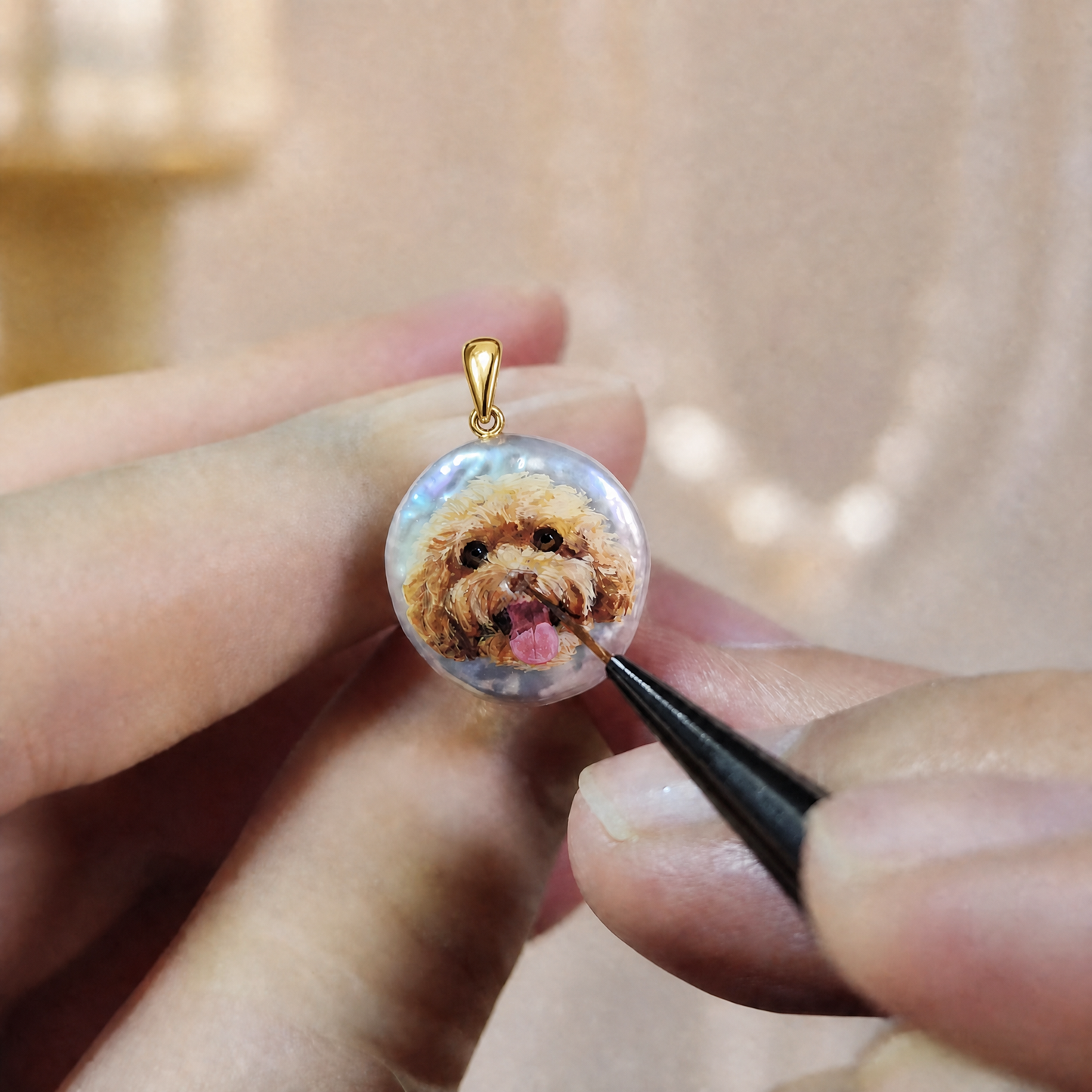 Custom Pet Portrait Pearl Pendant | Personalized Hand Painted Memorial Jewelry – Dogwhoo