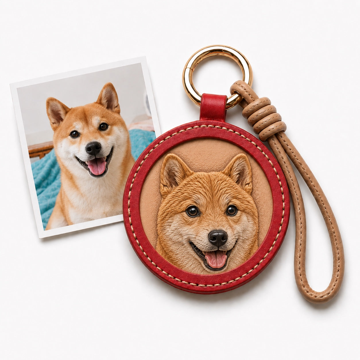 Custom Leather Pet Portrait Keychain – Personalized Handmade Memorial Gift for Pet Lovers