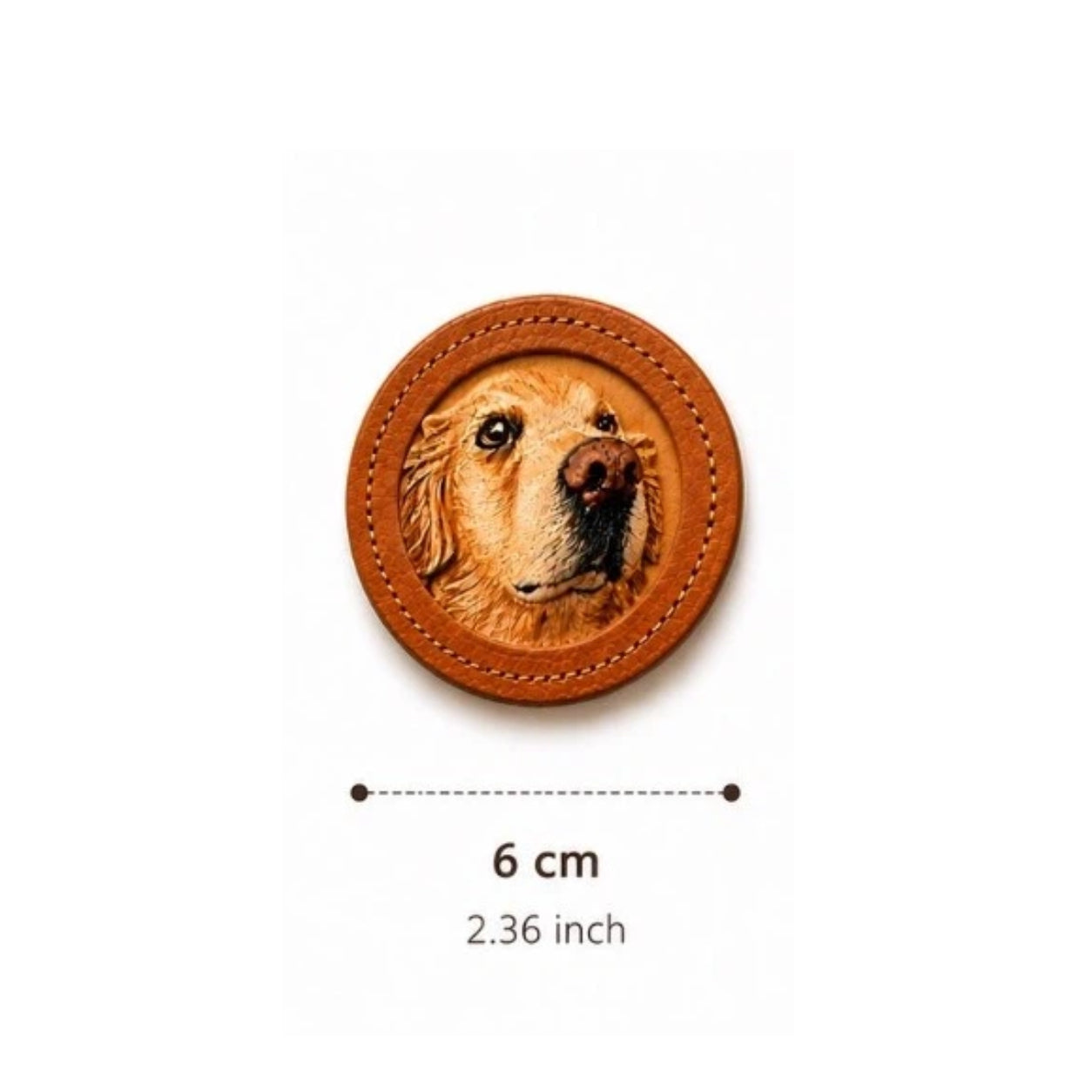 Custom handmade leather pet portrait keychain, 6cm round embossed dog portrait on vegetable-tanned leather – Dogwhoo