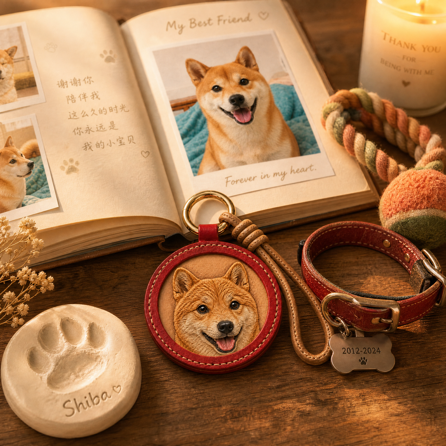 Custom Leather Pet Portrait Keychain – Personalized Handmade Memorial Gift for Pet Lovers