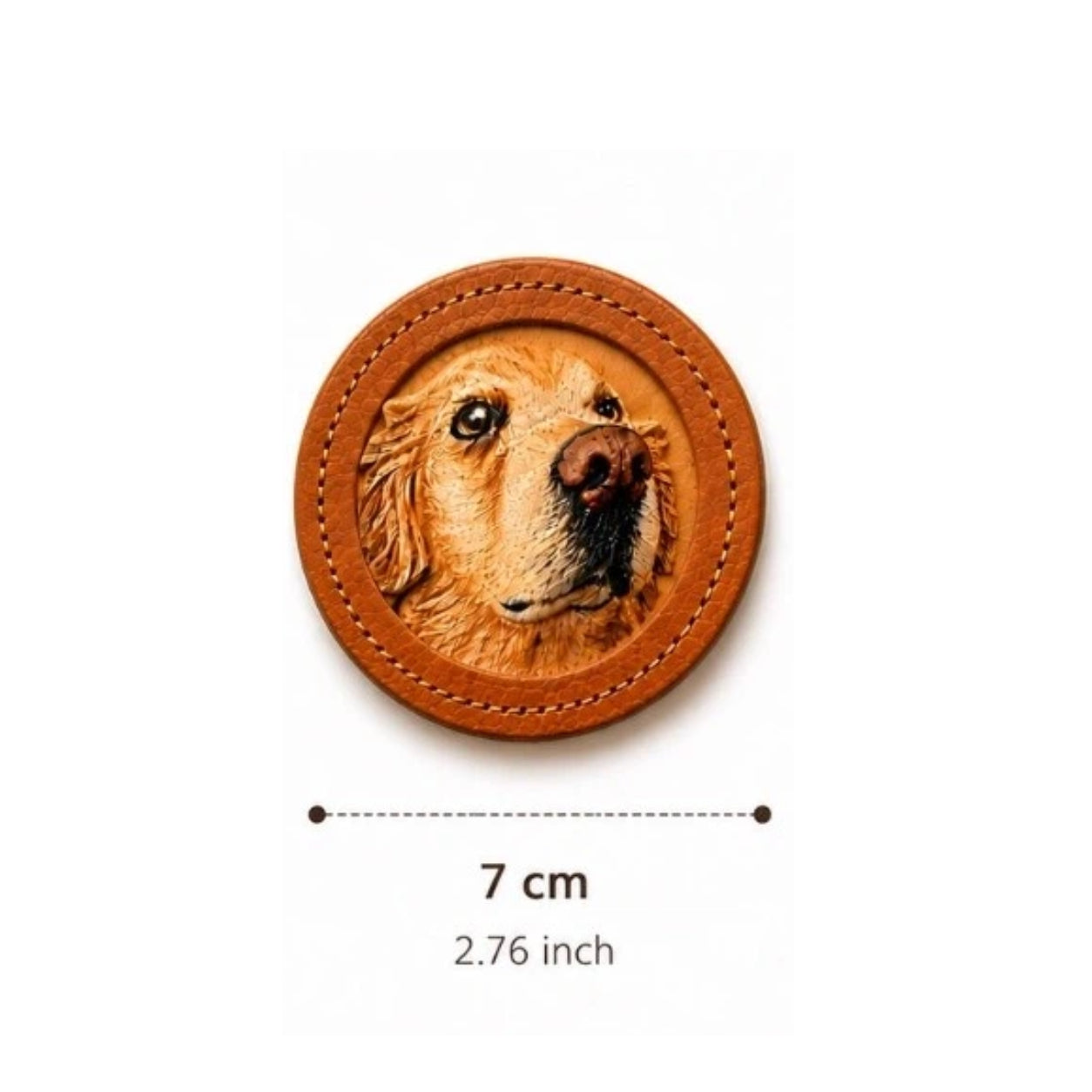 Custom handmade leather pet portrait keychain, 7cm round embossed dog portrait on vegetable-tanned leather – Dogwhoo