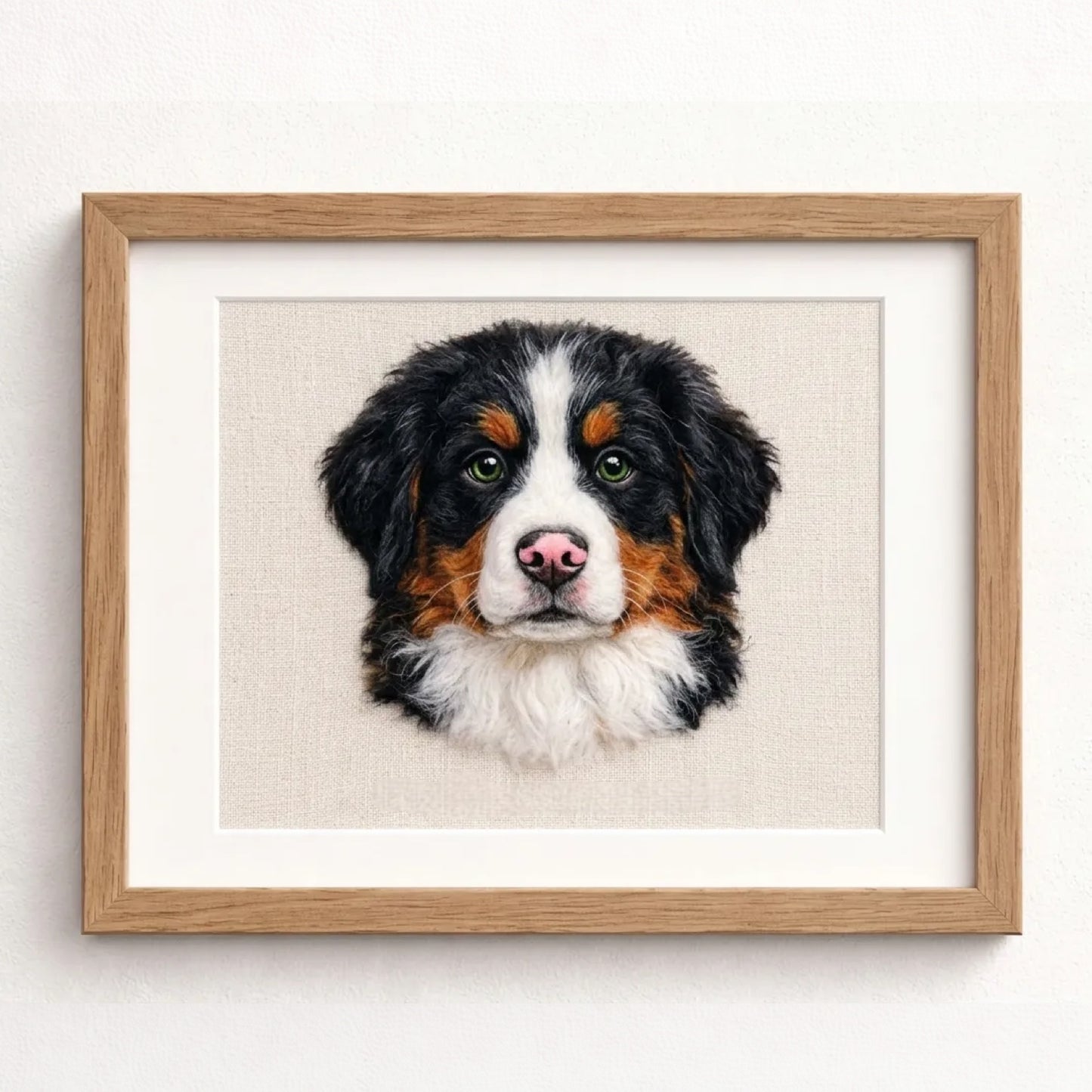 Rectangle Frame Custom Wool Felt Pet Portrait - Embroidered Wool Art