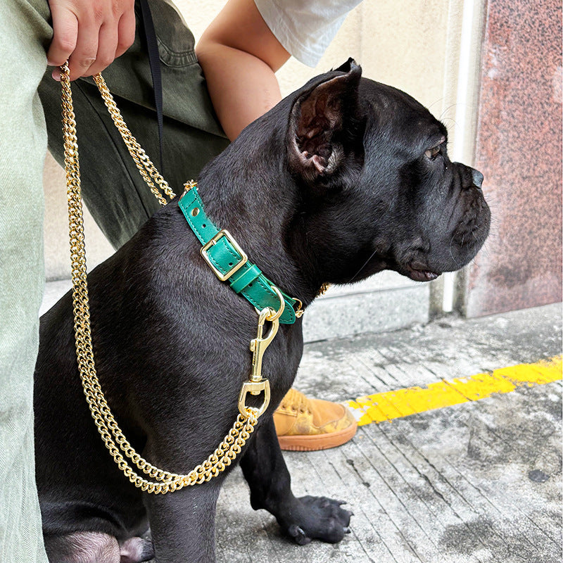 dual-chain security dog set-zero choke collar-cloud-soft leas