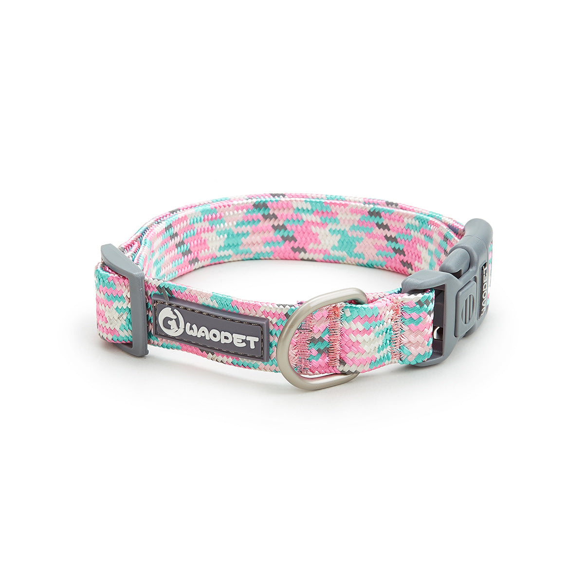 dog-collar-luminous flat-rope weaving-welded zinc-alloy D-ring