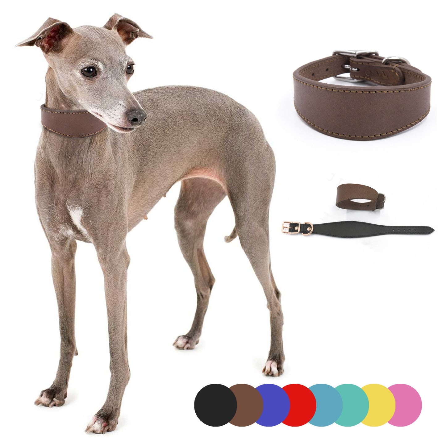  100% full-grain leather dog collar-genuine cowhide for Greyhounds-Whippets - Large Breeds