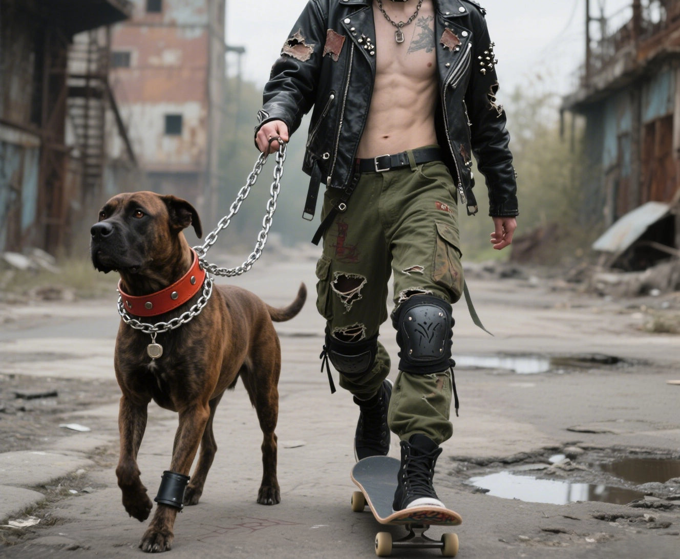 Dog Collar-Best-dressed duo-metal chains-studs-leather