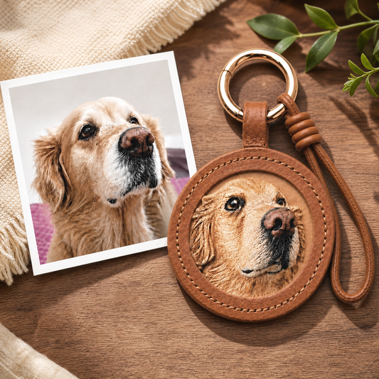 Custom Leather Pet Portrait Keychain