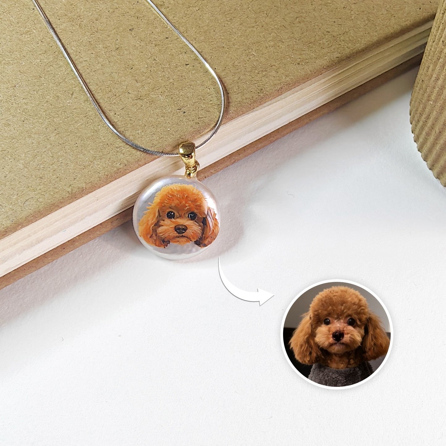 Custom Pet Portrait Pearl Pendant | Personalized Hand Painted Memorial Jewelry – Dogwhoo