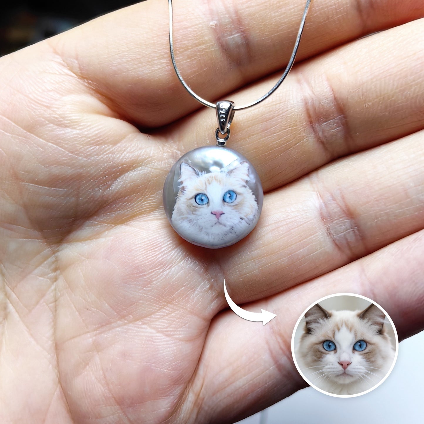 Custom Pet Portrait Pearl Pendant | Personalized Hand Painted Memorial Jewelry – Dogwhoo