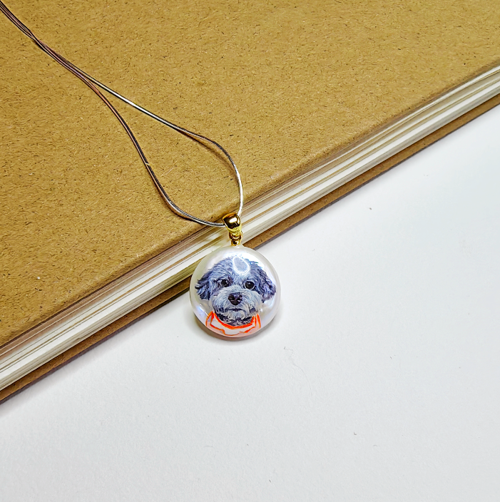 Custom Pet Portrait Pearl Pendant | Personalized Hand Painted Memorial Jewelry – Dogwhoo