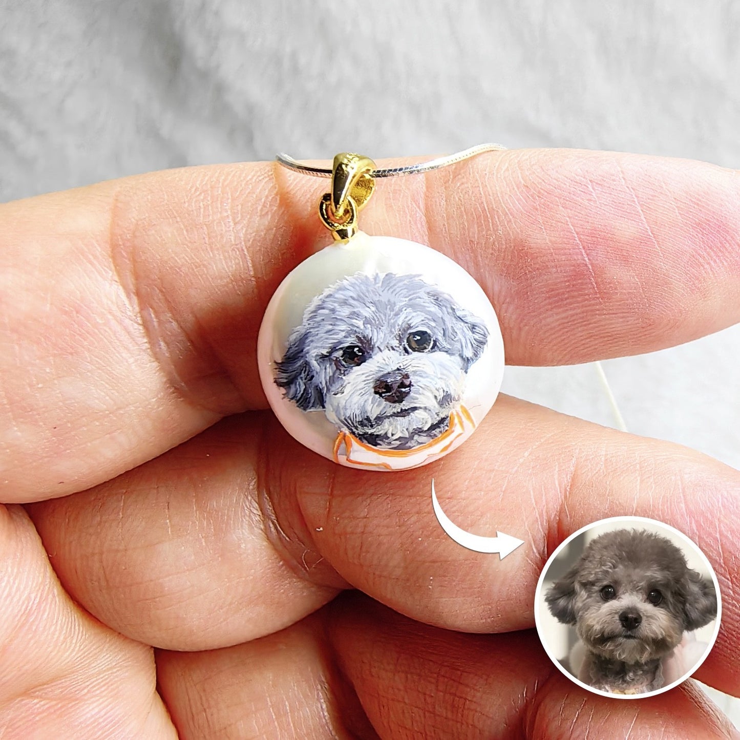 Custom Pet Portrait Pearl Pendant | Personalized Hand Painted Memorial Jewelry – Dogwhoo