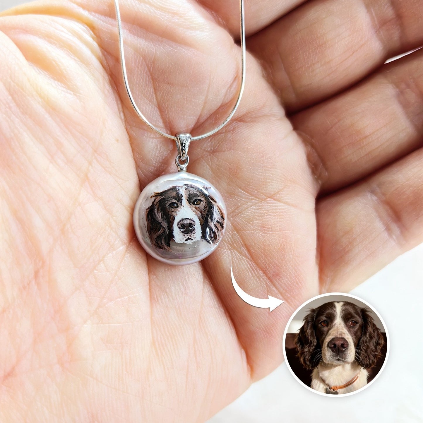 Custom Pet Portrait Pearl Pendant | Personalized Hand Painted Memorial Jewelry – Dogwhoo