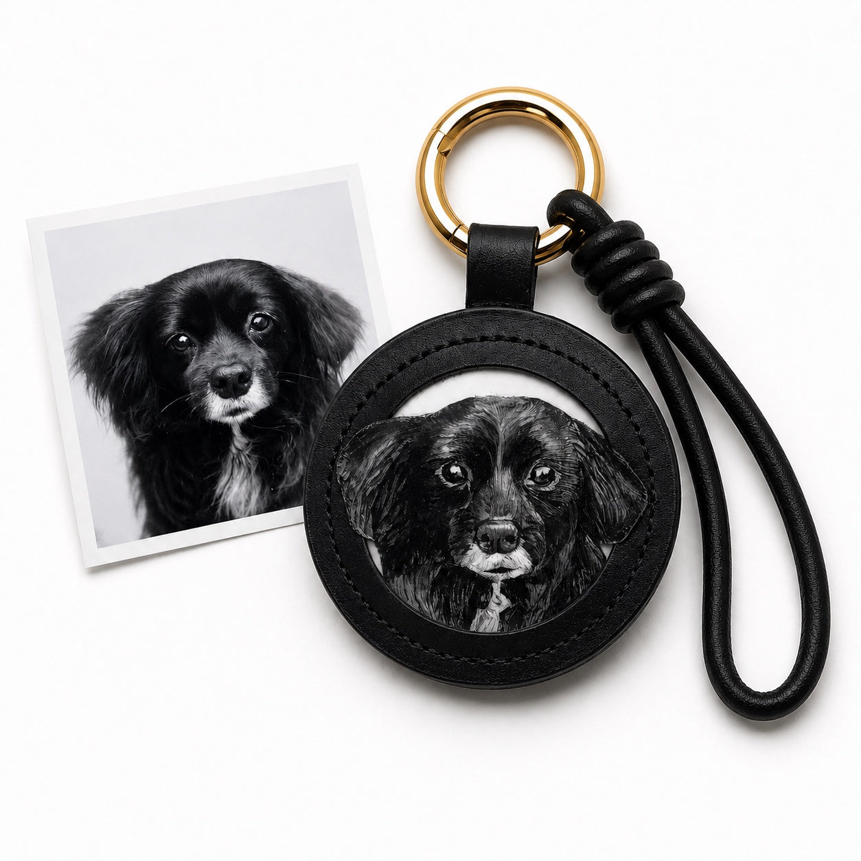 Custom Leather Pet Portrait Keychain – Personalized Handmade Memorial Gift for Pet Lovers