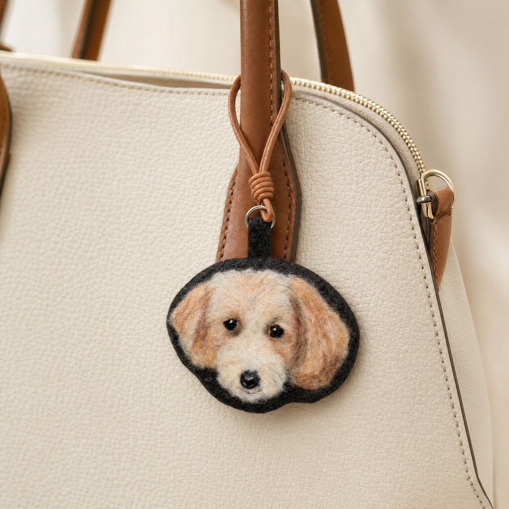Custom Needle Felted Pet Portrait Keychain – Personalized Handmade Wool Pet Memorial Gift