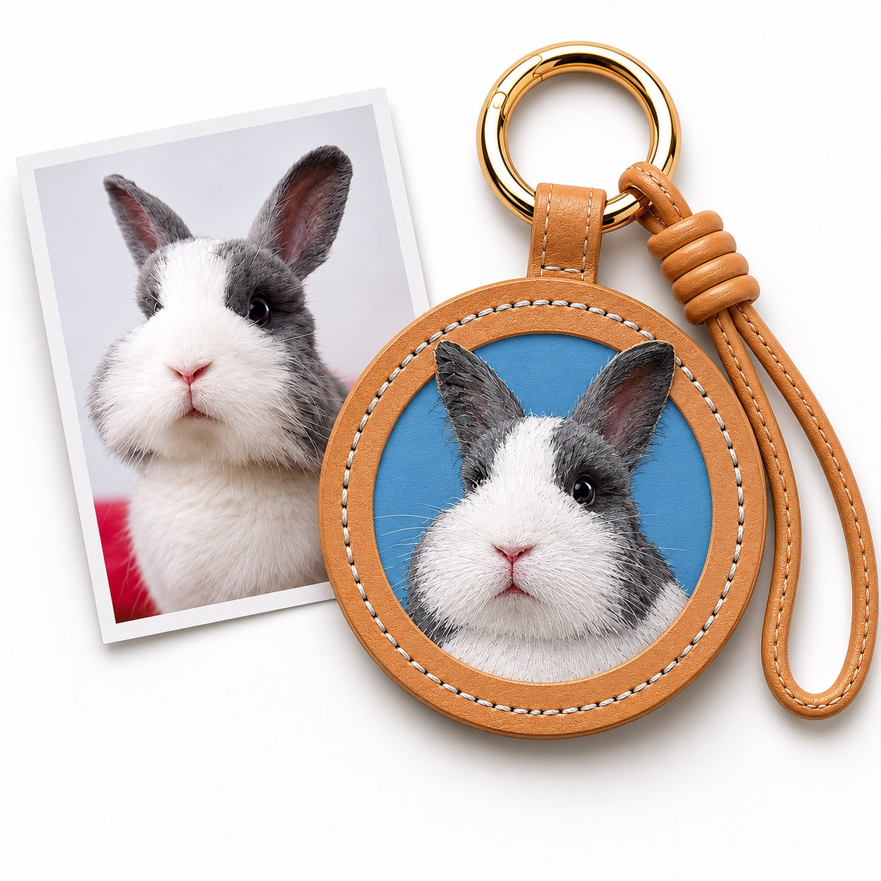 Custom Leather Pet Portrait Keychain – Personalized Handmade Memorial Gift for Pet Lovers