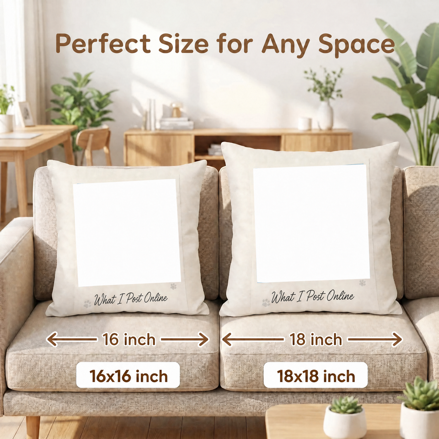 Funny pet loss gift on sofa — Dogwhoo Two Faces meme cushion, lighthearted dog memorial pillow for pet lovers — perfect size for any space 
