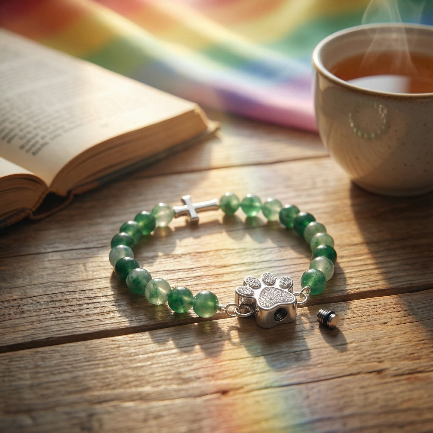 rainbow bridge-illness-dog-memorial-bracelet-crystal-pet-openable-memory-chamber-store fur